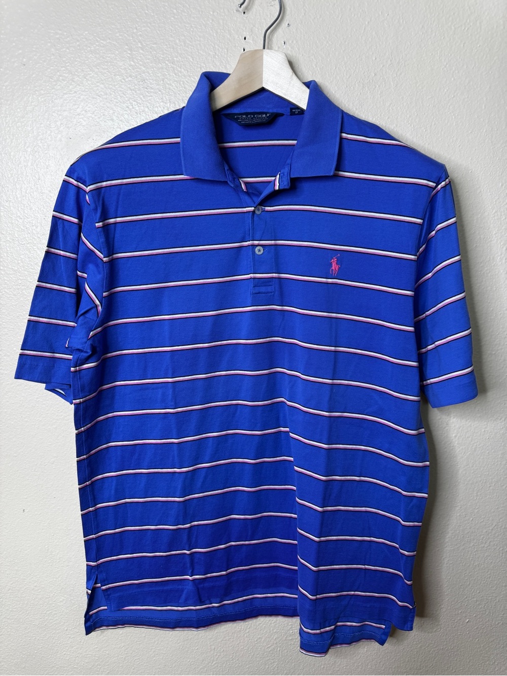 Polo Ralph Lauren Golf Men's Polo Shirt Medium Blue Striped Pima Cotton